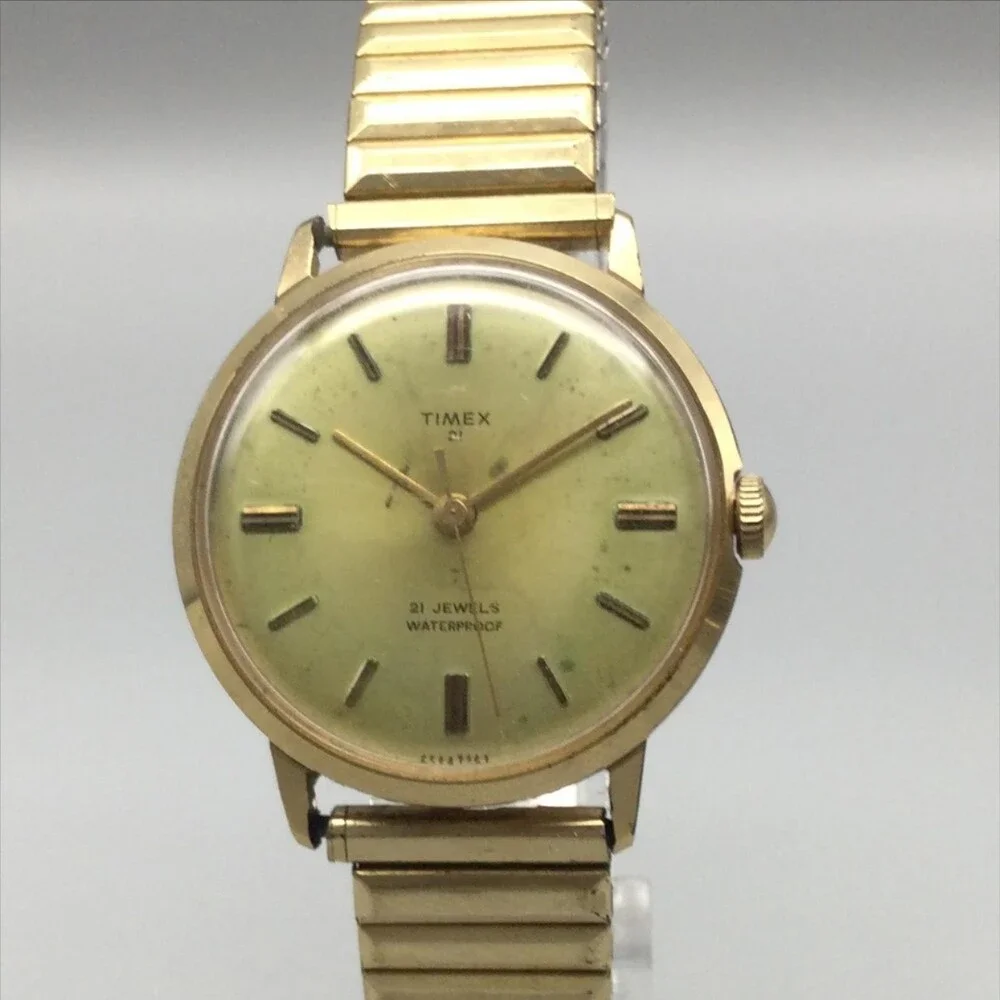 Vintage Timex 21 Jewels Waterproof Mens Watch 34mm Gold Tone 1967 Automatic